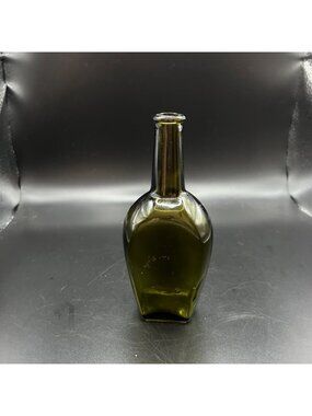 Vintage Green Glass Bottle Embossed Base Square Shape Narrow Neck Collectible